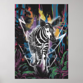 Elektrischer Dschungel Okapi mit Neonblitz Poster