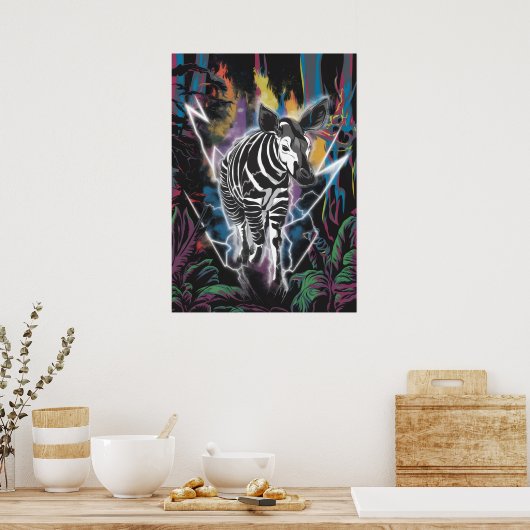 Elektrischer Dschungel Okapi mit Neonblitz Poster (Küche)