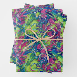 Elektrischer Garten Neon-Impressionismus Vibrante Geschenkpapier Set