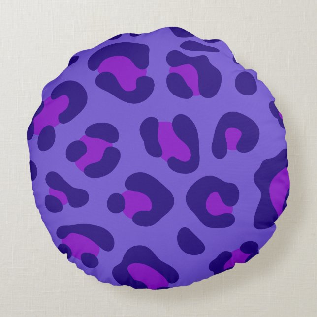 "Elektrischer Lila Leopard" Rundes Kissen (Rückseite)