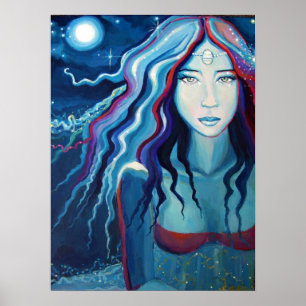 Elektrischer Mond - Göttin/Fantasie-Kunst-Druck Poster