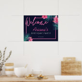 Elektrischer Neon Rosa Tropischer Empfang Geburtst Poster (Küche)