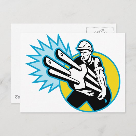 Elektrischer oder Power-Lineman mit einem Stecker Postkarte (Vorne/Hinten)