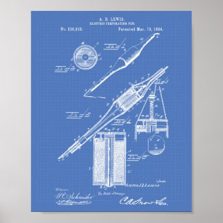 Elektrischer Pen 1894 Patentart Blueprint Poster
