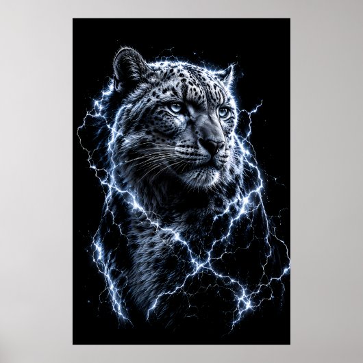 Elektrischer Schneeleopard | Blitz Großkatzenportr Poster (Vorne)