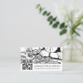 Elektrischer Schwarz-Weiß-Sketch-Stil mit QR Visitenkarte (Stehend Vorderseite)