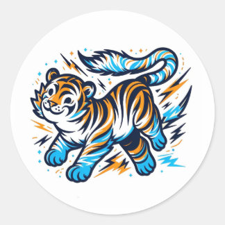 Elektrischer Tiger Runder Aufkleber