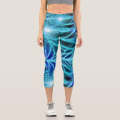 Elektrisches blaues leuchtendes Fraktal Wiederholu Capri Leggings (Vorderseite)