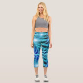 Elektrisches blaues leuchtendes Fraktal Wiederholu Capri Leggings (Vorderseite)