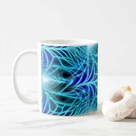 Elektrisches blaues leuchtendes Fraktal Wiederholu Kaffeetasse (Mit Donut)
