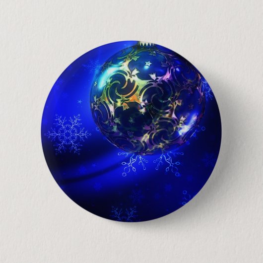 Elektrisches Blaues Weihnachtskugel-Design, indivi Button (Vorderseite)