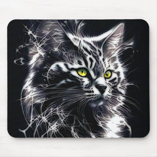 Elektrisches Fraktal Schwarze Katzenmauspad Mousepad (Vorne)