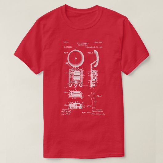 Elektrisches Glockenpatent 1893 Feueralarm und Fir T-Shirt (Design vorne)