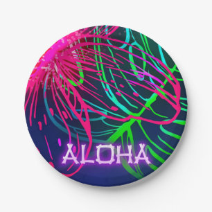 Elektrisches Luau Tropische Nacht Aloha Geburtstag Pappteller