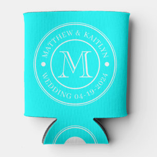 Elektrisches Retro-Cyan-Hochzeitsmonogramm Dosenkühler