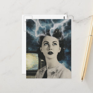 elektrisierende Retro-Kollage-Frau und TV-Set Postkarte