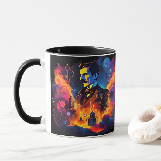 Elektrizitätsgenie: Nikola Tesla Tasse (Mit Donut)