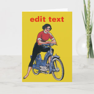 Elektrofahrrad, Vintage-Frau, TEXT HINZUFÜGEN, Karte