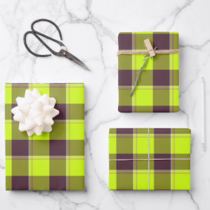 Elektrolime und Lividbraun Kariert Geschenkpapier Set