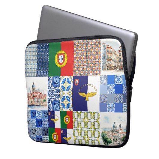 Elektronik-Beutel mit portugiesischer Flagge und A Laptopschutzhülle (Vorderseite Links)