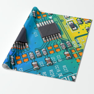 Elektronische Leiterplatte Nahaufnahme. Hintergrun Geschenkpapier