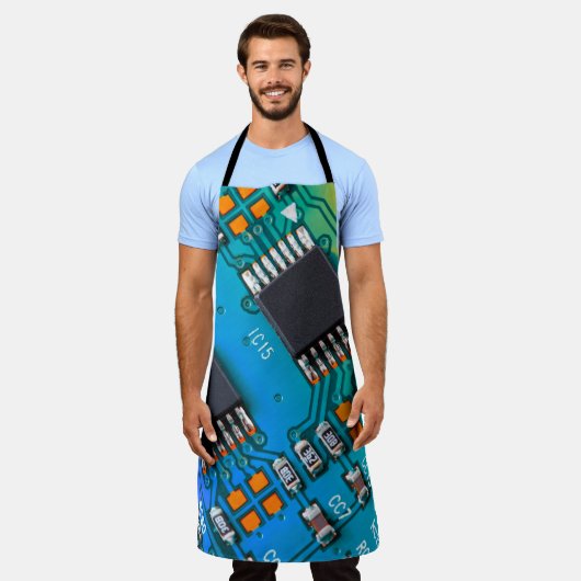 Elektronische Platine nah. Hintergrund, bob Schürze (Getragen)