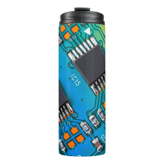 Elektronische Platine nah. Hintergrund, bob Thermosbecher (Vorderseite)