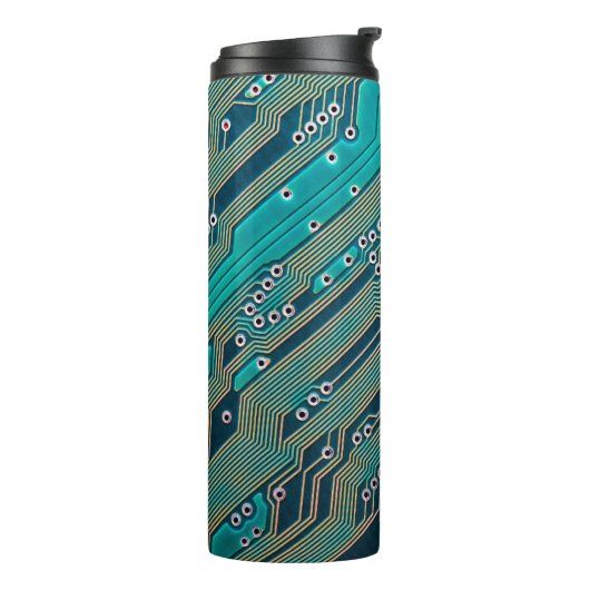 Elektronische Platine nah. Hintergrund, bob Thermosbecher (Nach links gedreht)