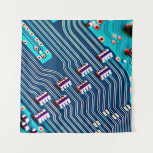 Elektronische Platine nah. Hintergrund, bob Wandteppich