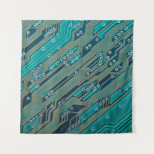 Elektronische Platine nah. Hintergrund, bob Wandteppich