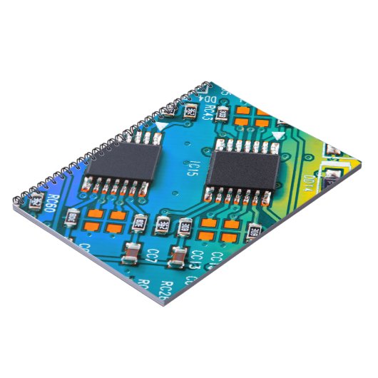 Elektronische Platine nah. Hintergrund, Bohr Notizblock (Linke Seite)