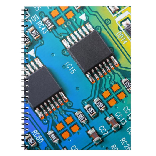 Elektronische Platine nah. Hintergrund, Bohr Notizblock (Vorderseite)