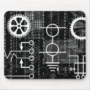 Elektronische Symbole und Gears Schwarz Mousepad