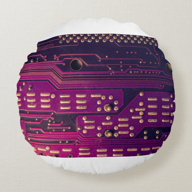 Elektronischer Leiterplatten abstrakter Hintergrun Rundes Kissen (Vorderseite)