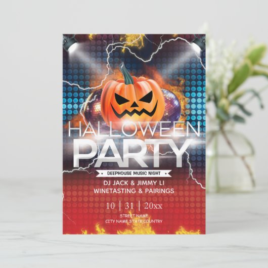 Elektronischer Neoneffekt Jack-O-Lantern Halloween Einladung (Stehend Vorderseite)