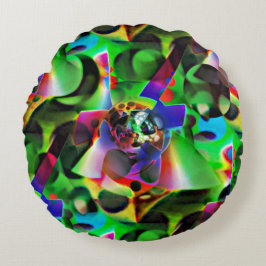 Elektronisches Planetarium in Grüntönen Rundes Kissen