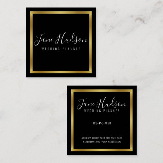 Elelgant Gold Black Minimalistisch Editable 2.5x2. Quadratische Visitenkarte (Vorne/Hinten)