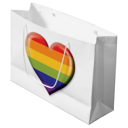 Elelgant Minimalistisch Rainbow Heart Design Große Geschenktüte (Vorderseite Schrägansicht)