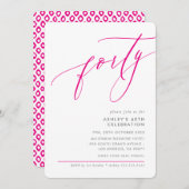 ELELGANT Moderne Kalligraphie 40. Party heiß rosa Einladung (Vorne/Hinten)