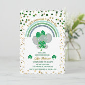 Elelphant Little Kleeblatt St Patricks Baby Shower Einladung (Stehend Vorderseite)