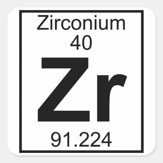 Element 040 - Zr - Zirconium (Vollständig) Quadratischer Aufkleber (Vorderseite)