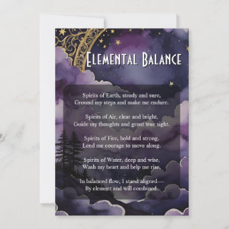 Elemental Balance Pagan Prayer Ritual Card Einladung