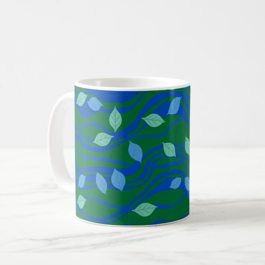 Elemental Flow Smaragdgrün Kobaltblau mit Blättern Kaffeetasse (Vorderseite Links)