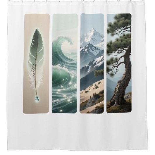 Elemental Nature Feather Wave Mountain Pine Duschvorhang (Vorderseite)
