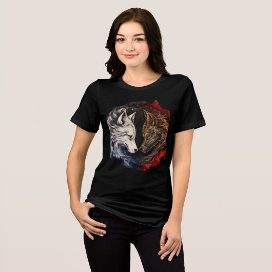 Elemental Wolves – Fire & Ice Spirit Art Tri-Blend Shirt (Vorderseite voll)