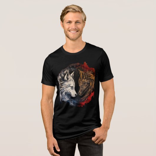 Elemental Wolves – Fire & Ice Spirit Art Tri-Blend Shirt (Vorderseite voll)