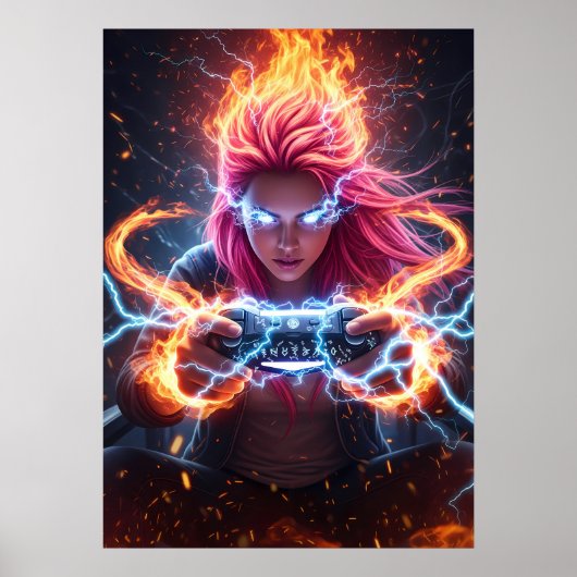 Elementare Magier-Gamerin-Kunst Poster (Vorne)