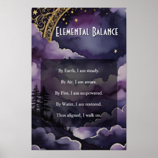 Elementares Gleichgewicht Lila Nachthimmel Heidnis Poster