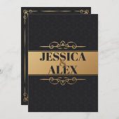 Elemente im Goldstil | Schwarze Muster Einladung (Vorne/Hinten)