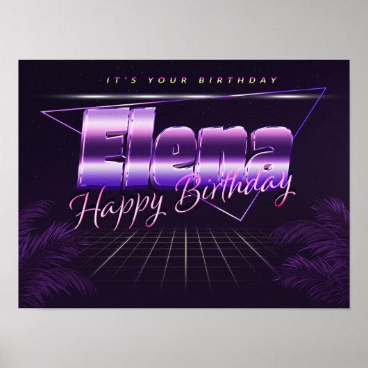 Elena Name Vorname lila retro Poster Geburtstag (Vorne)